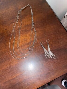 Vintage Silver Multi-Strand Necklace with Tassel Earrings